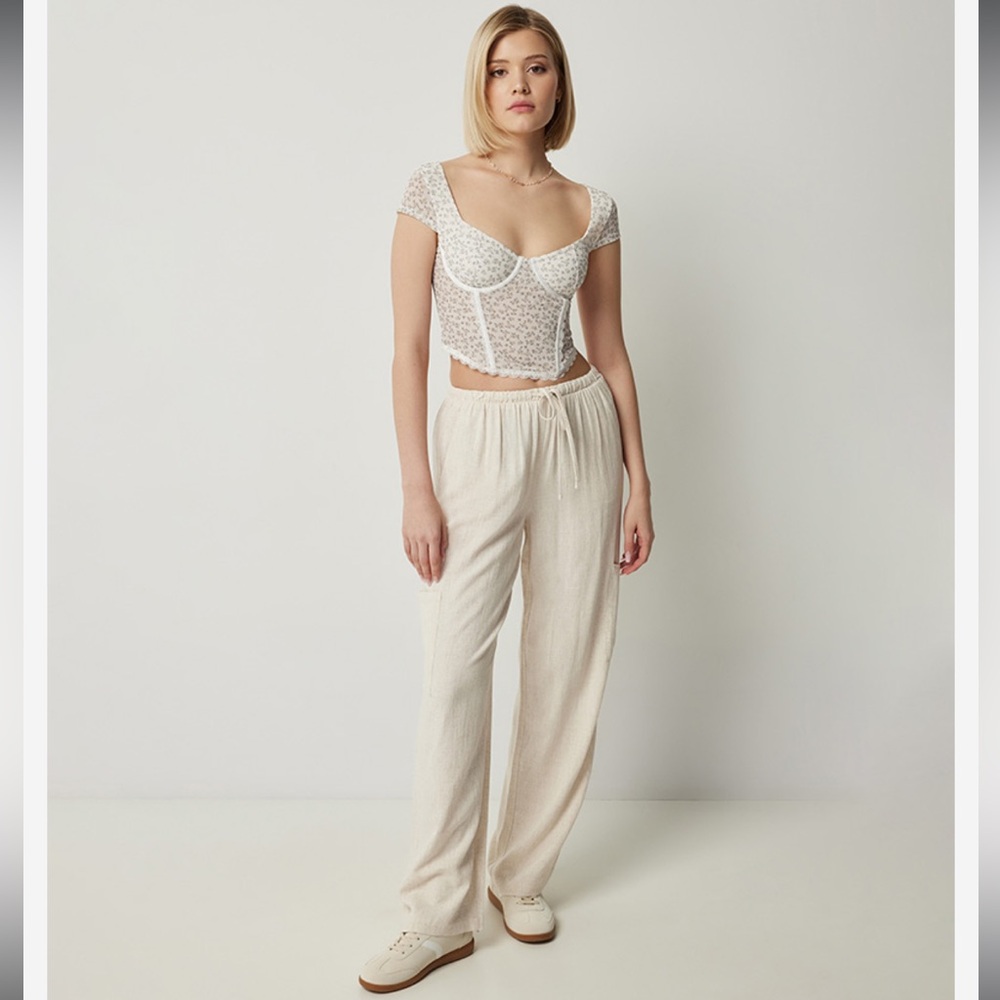 Linen Cream Wide Leg Linen Summer Beach Pants - Picture 3 of 11